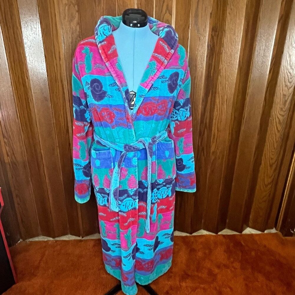 Vintage TJ Lawford Robe Womens Medium Seahorse Fish Shell Ocean  Multicolor Towe